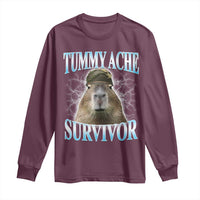 Tummy Ache Survivor Long Sleeve Shirt Funny Capybara Meme For Animal Lover - Wonder Print Shop