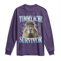 Tummy Ache Survivor Long Sleeve Shirt Funny Capybara Meme For Animal Lover - Wonder Print Shop