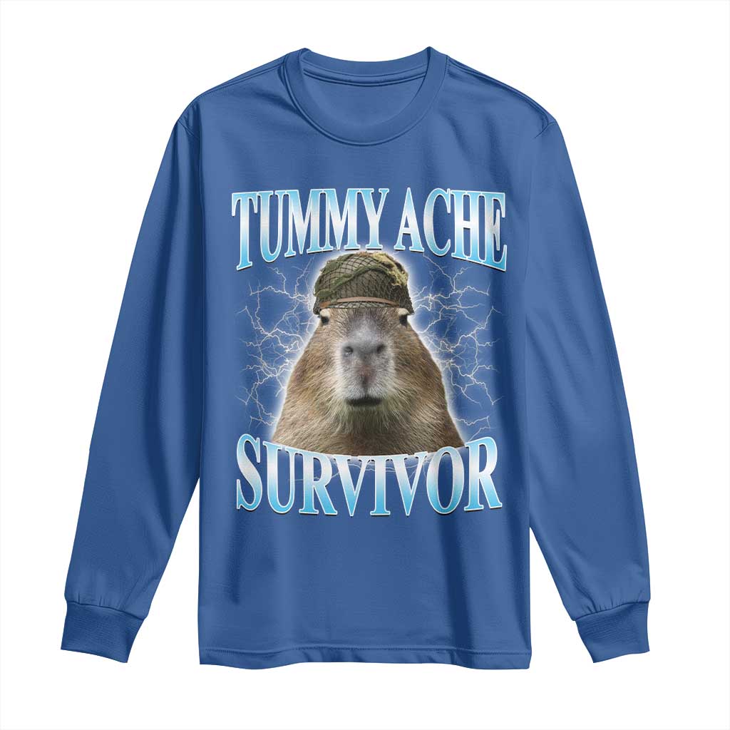 Tummy Ache Survivor Long Sleeve Shirt Funny Capybara Meme For Animal Lover - Wonder Print Shop