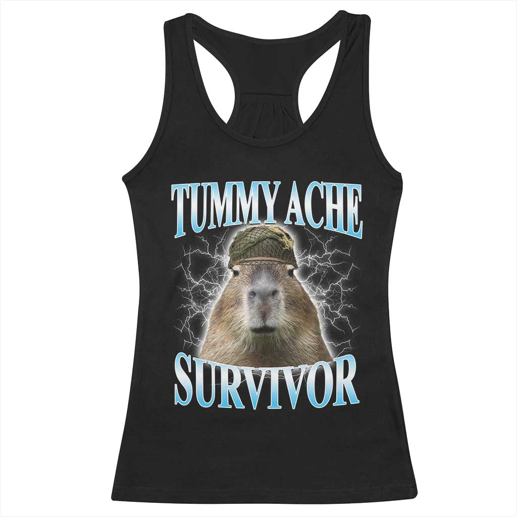 Tummy Ache Survivor Racerback Tank Top Funny Capybara Meme For Animal Lover - Wonder Print Shop