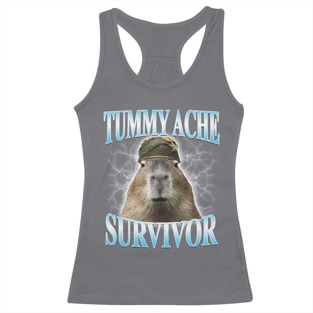 Tummy Ache Survivor Racerback Tank Top Funny Capybara Meme For Animal Lover - Wonder Print Shop