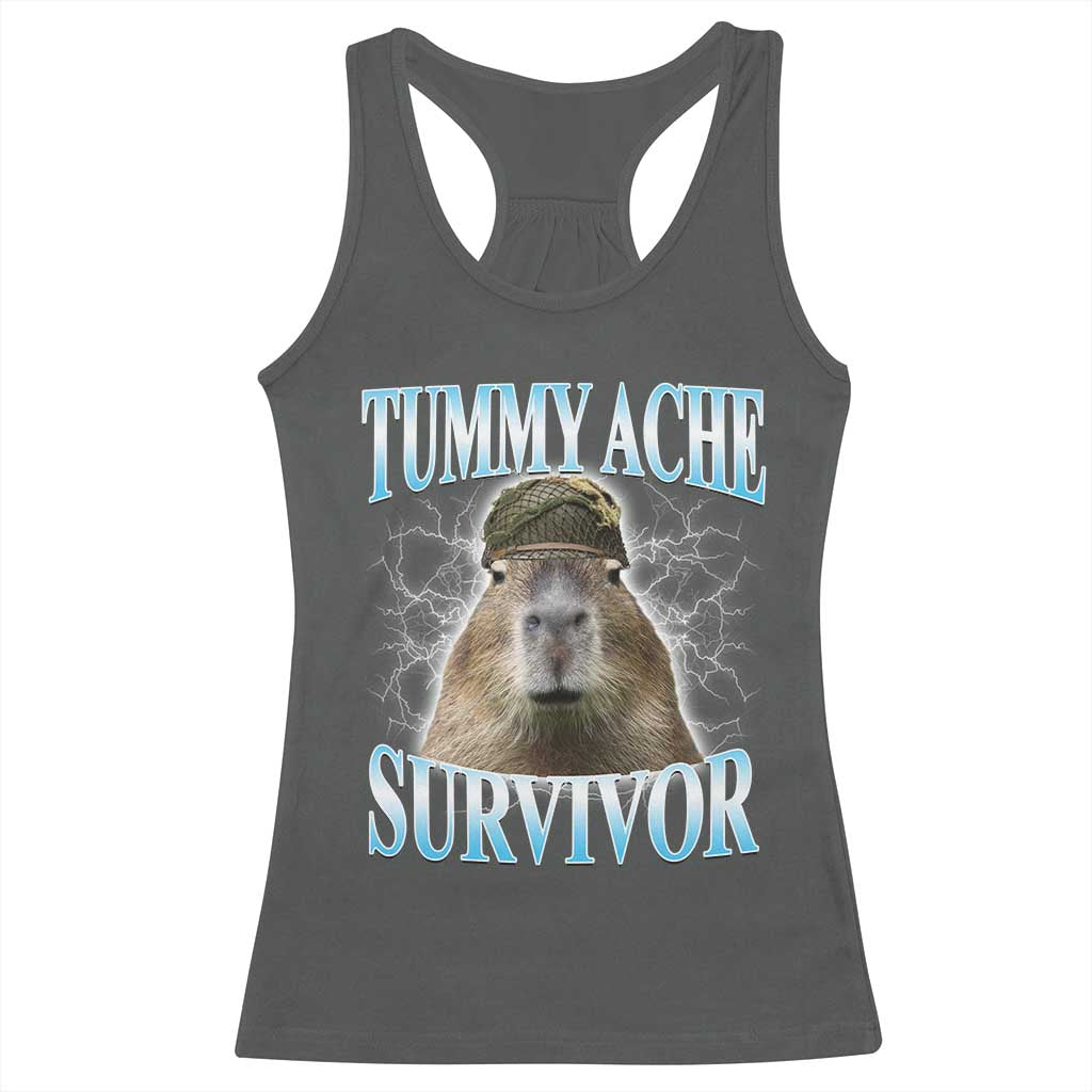 Tummy Ache Survivor Racerback Tank Top Funny Capybara Meme For Animal Lover - Wonder Print Shop