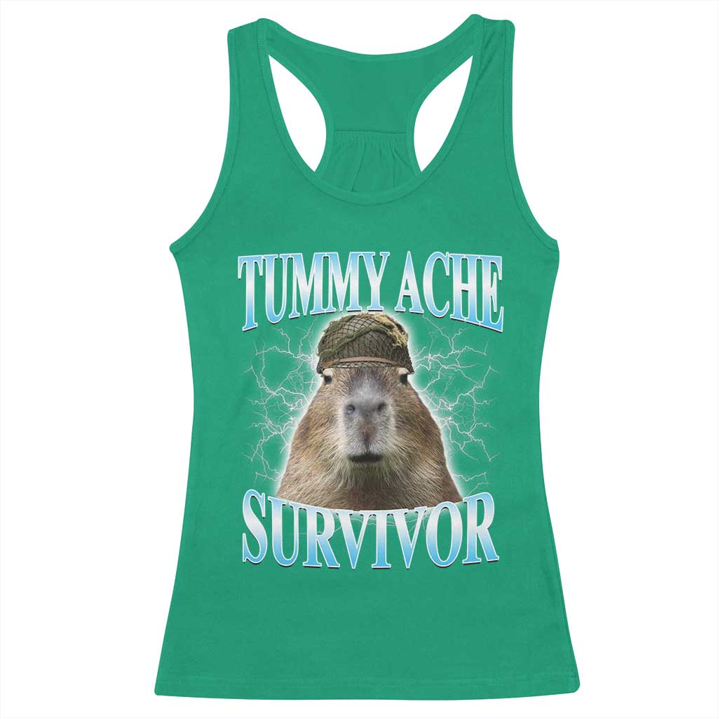 Tummy Ache Survivor Racerback Tank Top Funny Capybara Meme For Animal Lover - Wonder Print Shop
