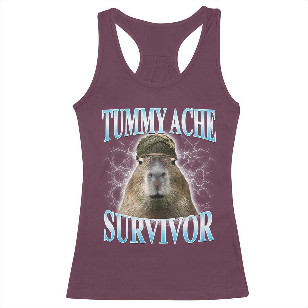 Tummy Ache Survivor Racerback Tank Top Funny Capybara Meme For Animal Lover - Wonder Print Shop