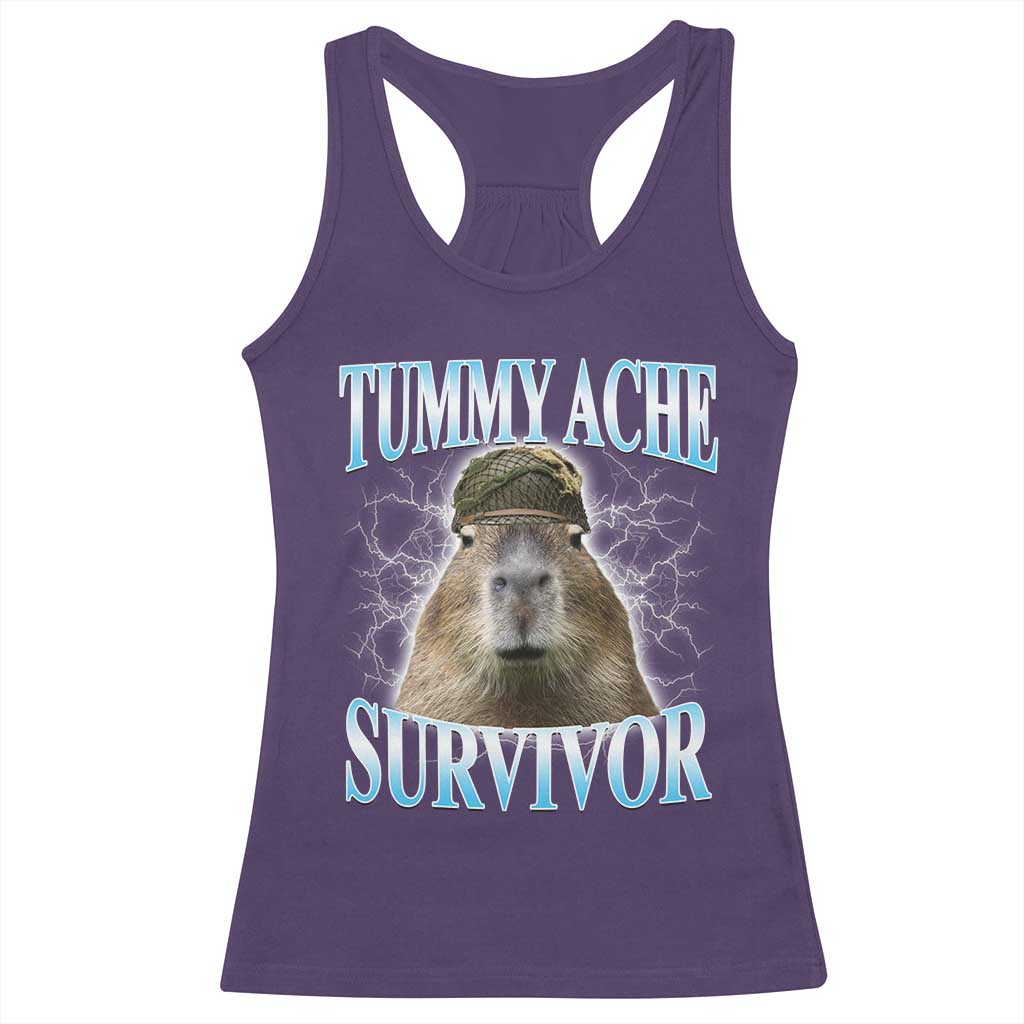 Tummy Ache Survivor Racerback Tank Top Funny Capybara Meme For Animal Lover - Wonder Print Shop