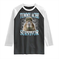Tummy Ache Survivor Raglan Shirt Funny Capybara Meme For Animal Lover - Wonder Print Shop