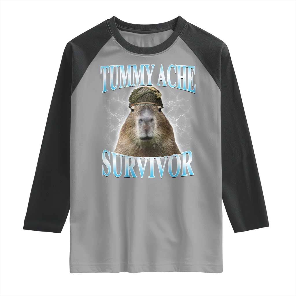 Tummy Ache Survivor Raglan Shirt Funny Capybara Meme For Animal Lover - Wonder Print Shop