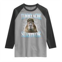 Tummy Ache Survivor Raglan Shirt Funny Capybara Meme For Animal Lover - Wonder Print Shop