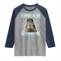 Tummy Ache Survivor Raglan Shirt Funny Capybara Meme For Animal Lover - Wonder Print Shop