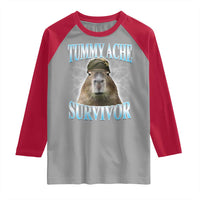 Tummy Ache Survivor Raglan Shirt Funny Capybara Meme For Animal Lover - Wonder Print Shop