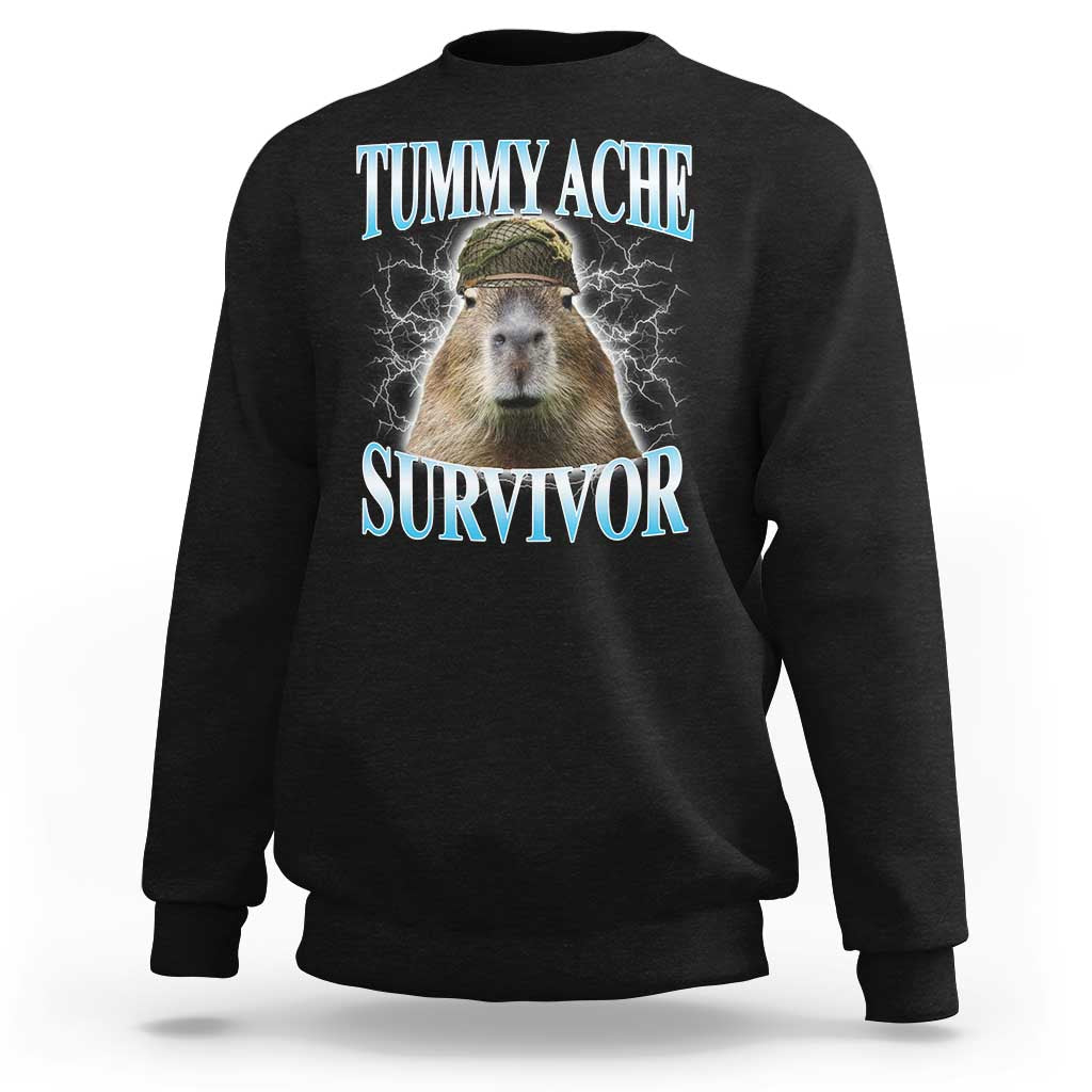 Tummy Ache Survivor Sweatshirt Funny Capybara Meme For Animal Lover - Wonder Print Shop