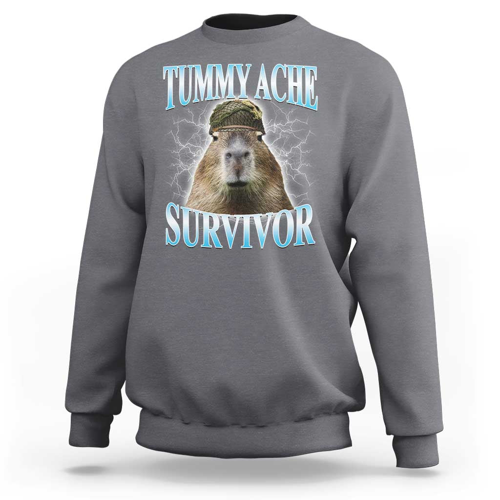 Tummy Ache Survivor Sweatshirt Funny Capybara Meme For Animal Lover - Wonder Print Shop