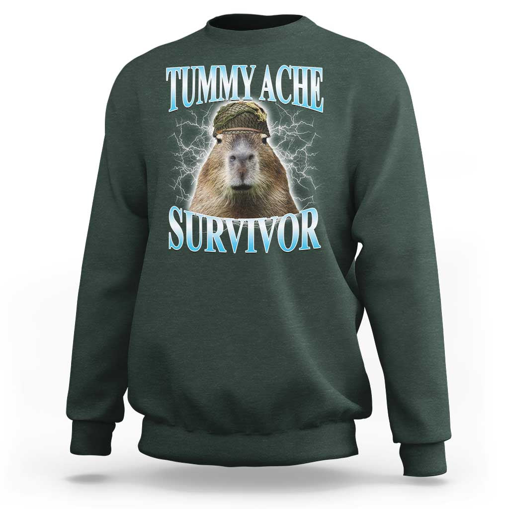 Tummy Ache Survivor Sweatshirt Funny Capybara Meme For Animal Lover - Wonder Print Shop