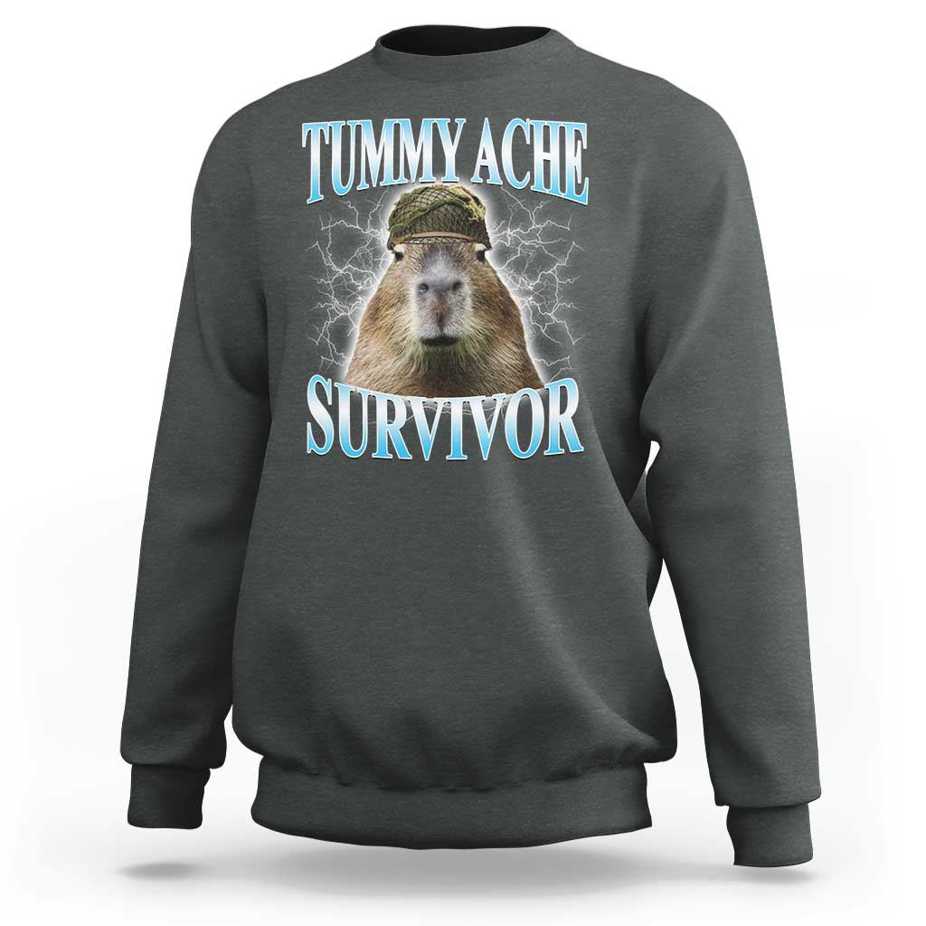 Tummy Ache Survivor Sweatshirt Funny Capybara Meme For Animal Lover - Wonder Print Shop