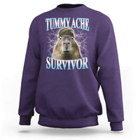 Tummy Ache Survivor Sweatshirt Funny Capybara Meme For Animal Lover - Wonder Print Shop