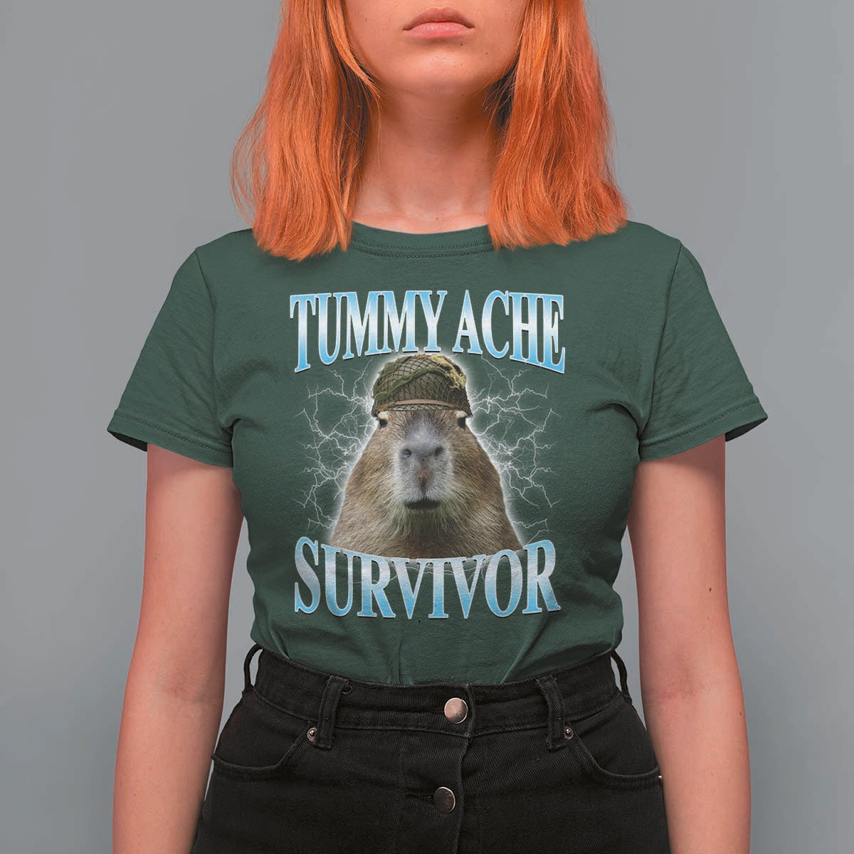 Tummy Ache Survivor T Shirt For Women Funny Capybara Meme For Animal Lover - Wonder Print Shop