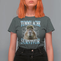 Tummy Ache Survivor T Shirt For Women Funny Capybara Meme For Animal Lover - Wonder Print Shop