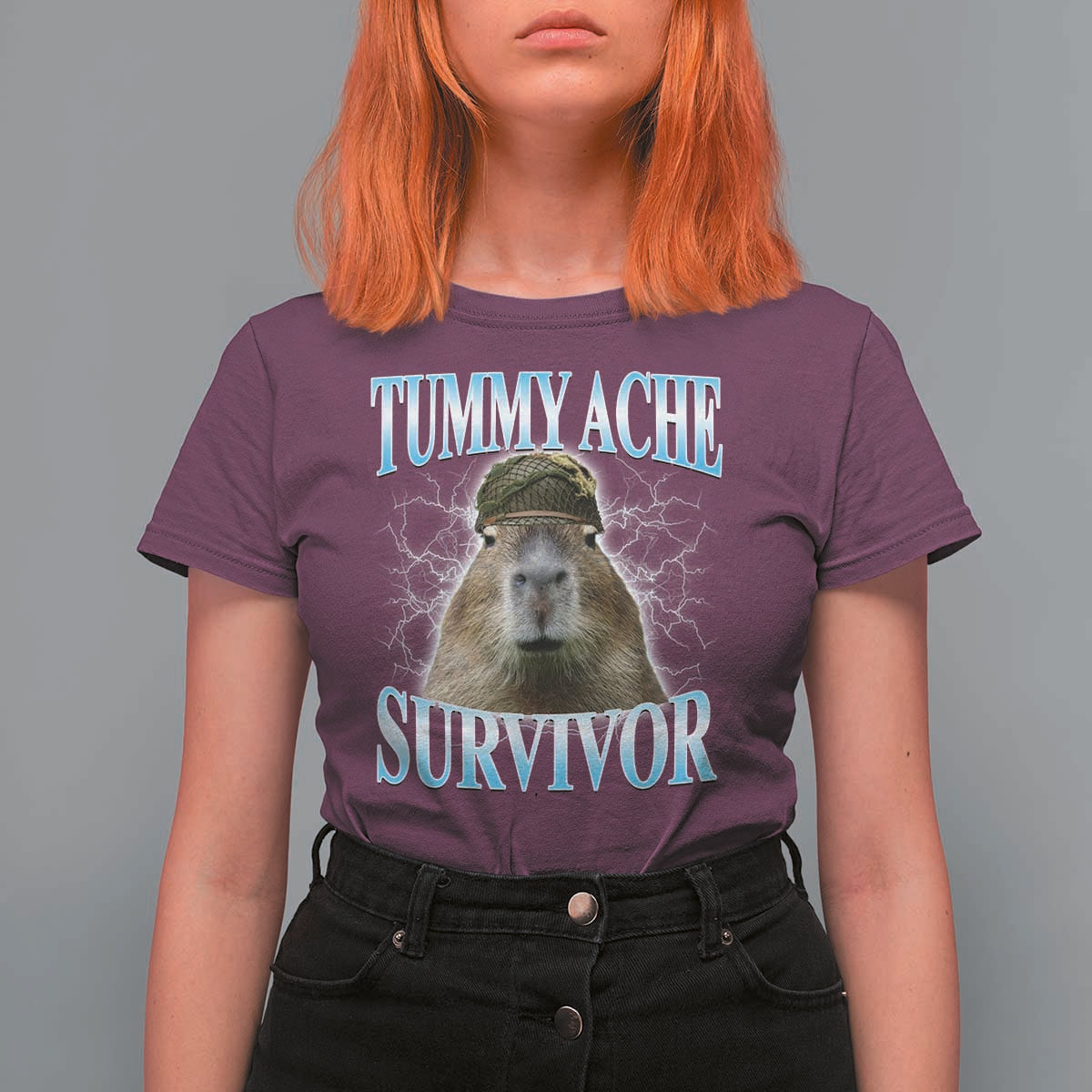 Tummy Ache Survivor T Shirt For Women Funny Capybara Meme For Animal Lover - Wonder Print Shop