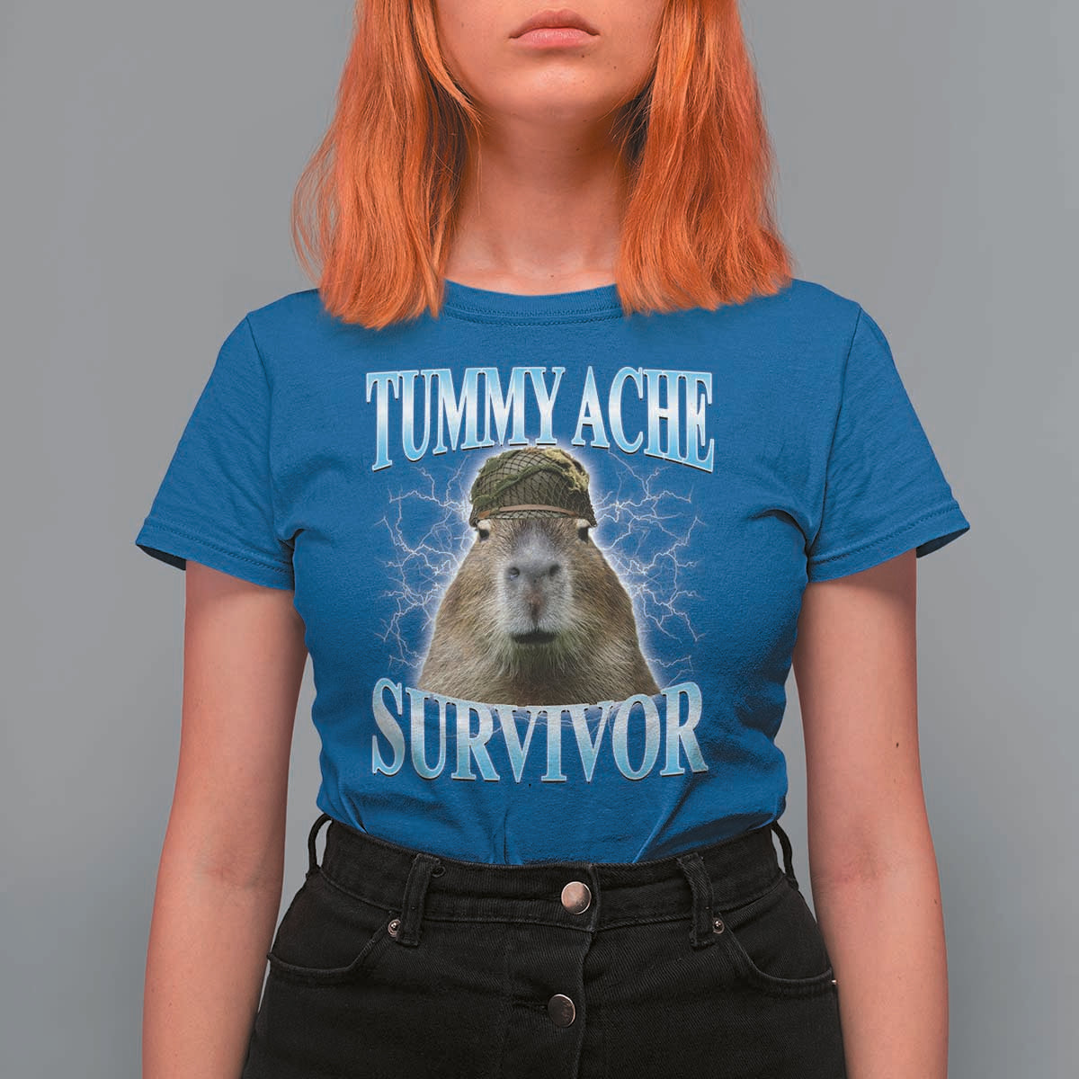 Tummy Ache Survivor T Shirt For Women Funny Capybara Meme For Animal Lover - Wonder Print Shop