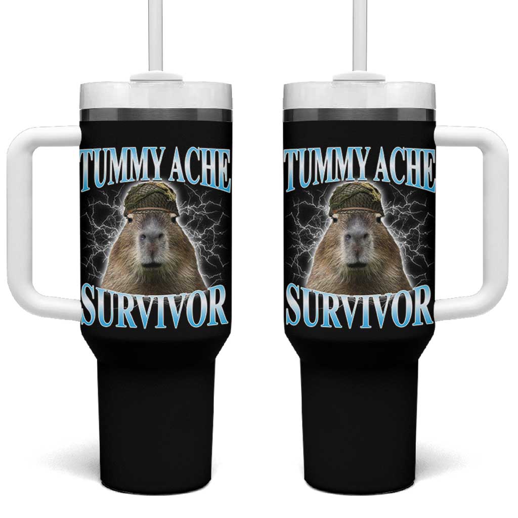 Tummy Ache Survivor Tumbler With Handle Funny Capybara Meme For Animal Lover