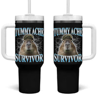 Tummy Ache Survivor Tumbler With Handle Funny Capybara Meme For Animal Lover