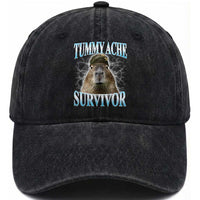Tummy Ache Survivor Washed Cotton Baseball Cap Funny Capybara Meme For Animal Lover