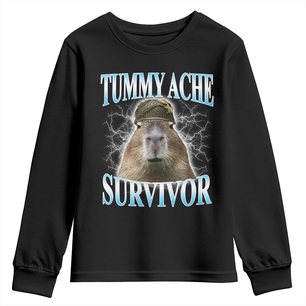 Tummy Ache Survivor Youth Sweatshirt Funny Capybara Meme For Animal Lover - Wonder Print Shop