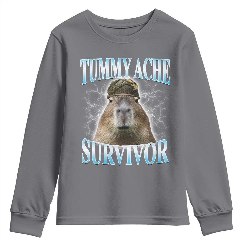 Tummy Ache Survivor Youth Sweatshirt Funny Capybara Meme For Animal Lover - Wonder Print Shop