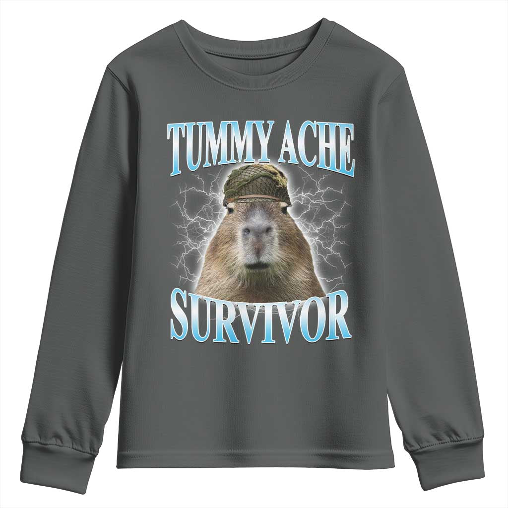 Tummy Ache Survivor Youth Sweatshirt Funny Capybara Meme For Animal Lover - Wonder Print Shop