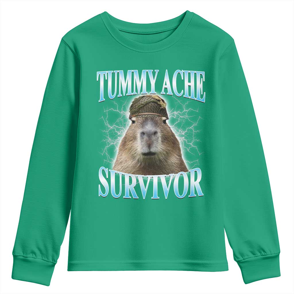 Tummy Ache Survivor Youth Sweatshirt Funny Capybara Meme For Animal Lover - Wonder Print Shop