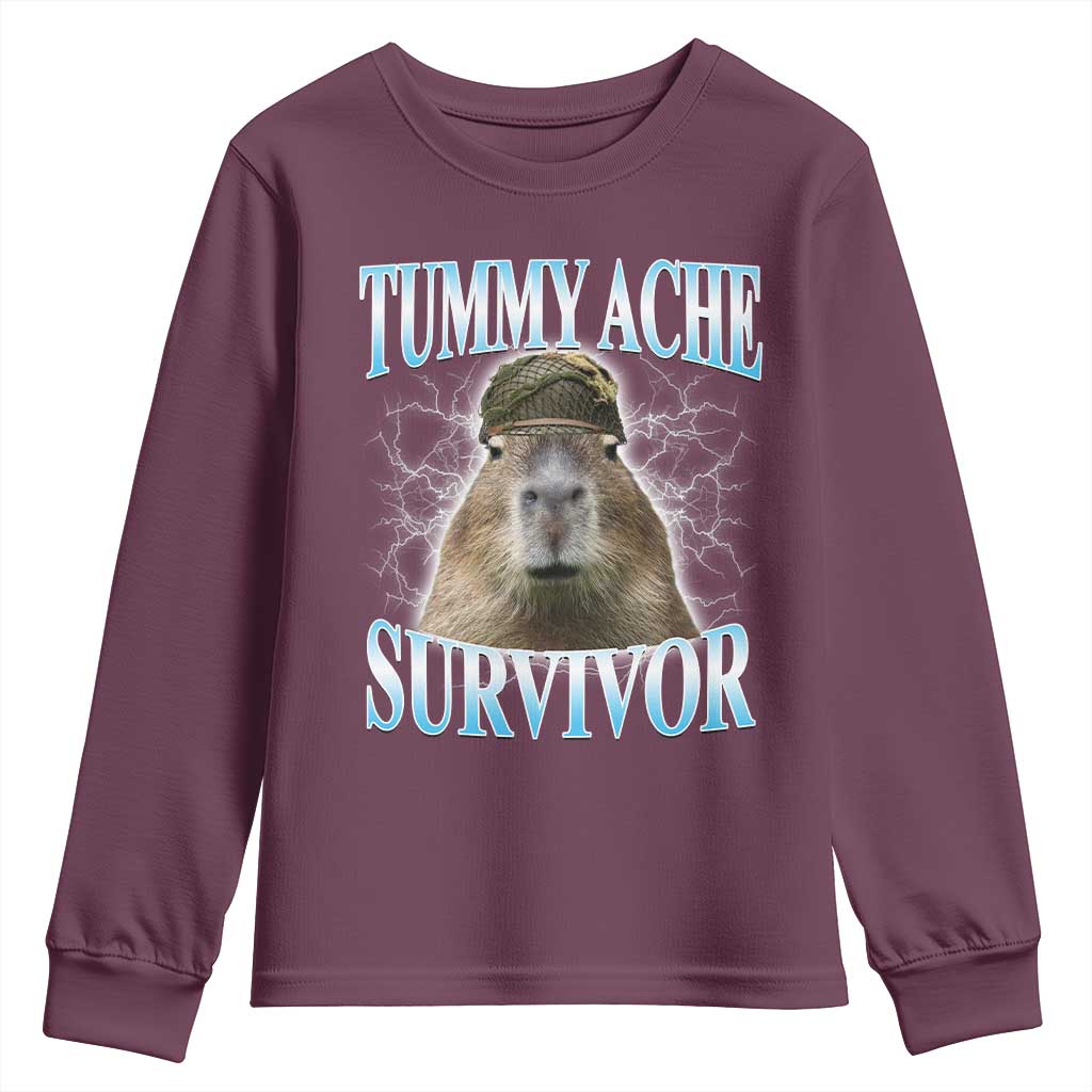 Tummy Ache Survivor Youth Sweatshirt Funny Capybara Meme For Animal Lover - Wonder Print Shop