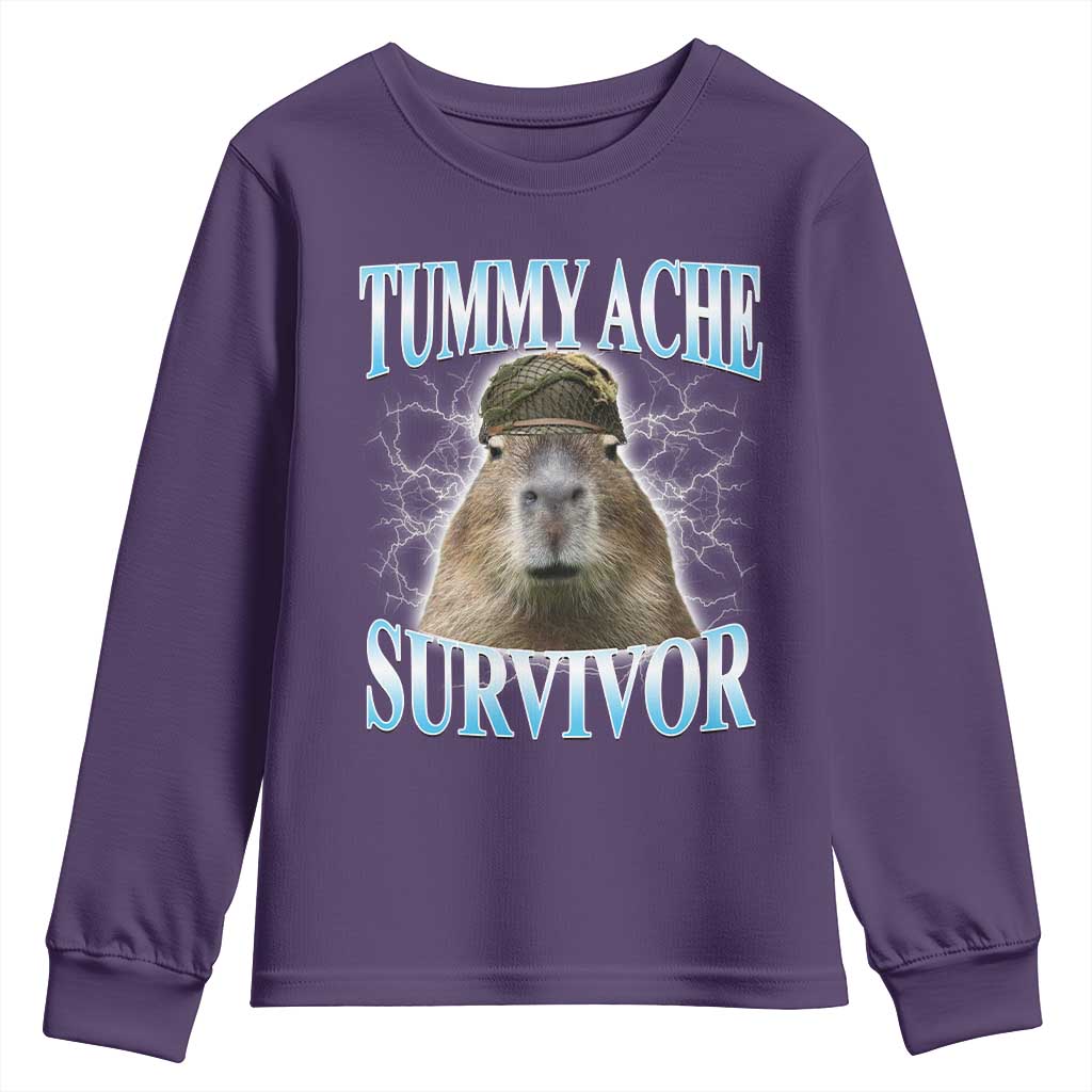 Tummy Ache Survivor Youth Sweatshirt Funny Capybara Meme For Animal Lover - Wonder Print Shop