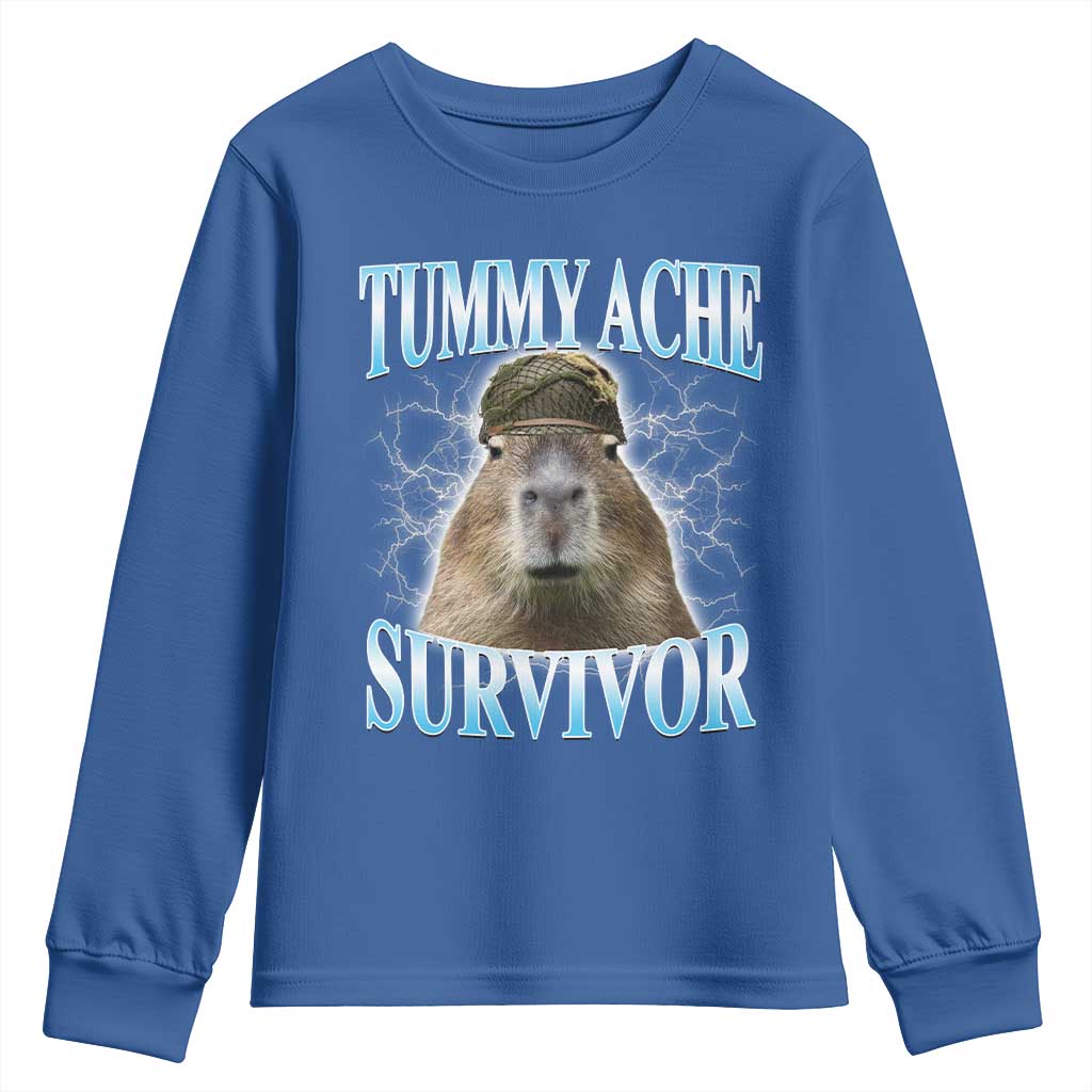 Tummy Ache Survivor Youth Sweatshirt Funny Capybara Meme For Animal Lover - Wonder Print Shop
