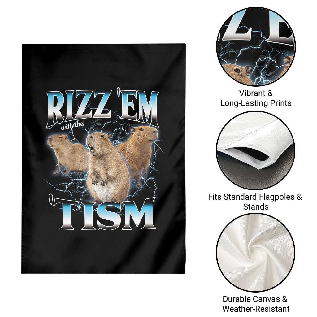 Autism Capybara Garden Flag Funny Rizz Em With The Tism - Wonder Print Shop