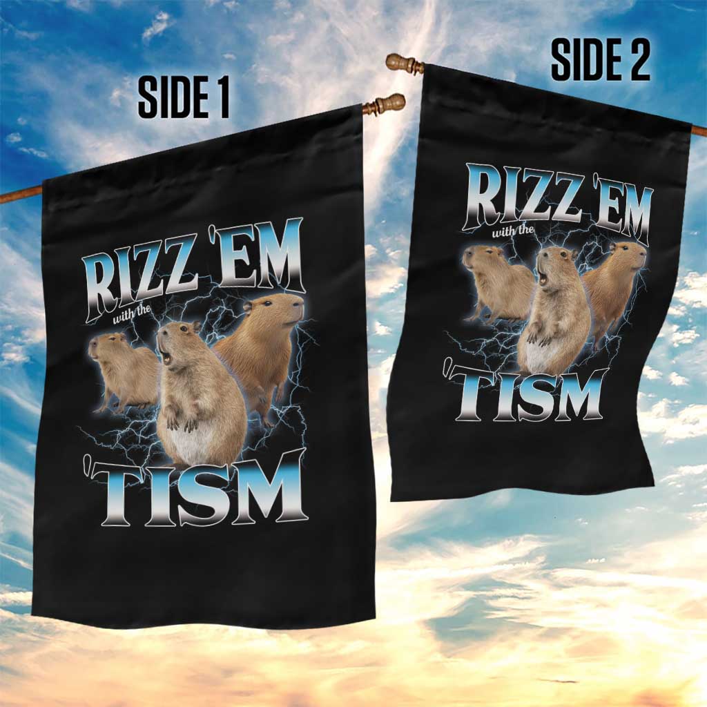Autism Capybara Garden Flag Funny Rizz Em With The Tism - Wonder Print Shop