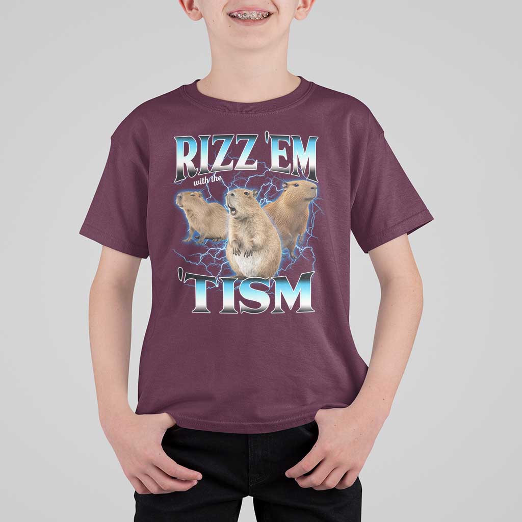 Autism Capybara T Shirt For Kid Funny Rizz Em With The Tism - Wonder Print Shop