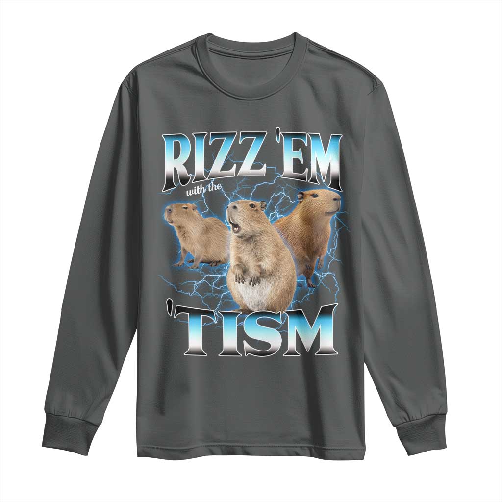 Autism Capybara Long Sleeve Shirt Funny Rizz Em With The Tism - Wonder Print Shop