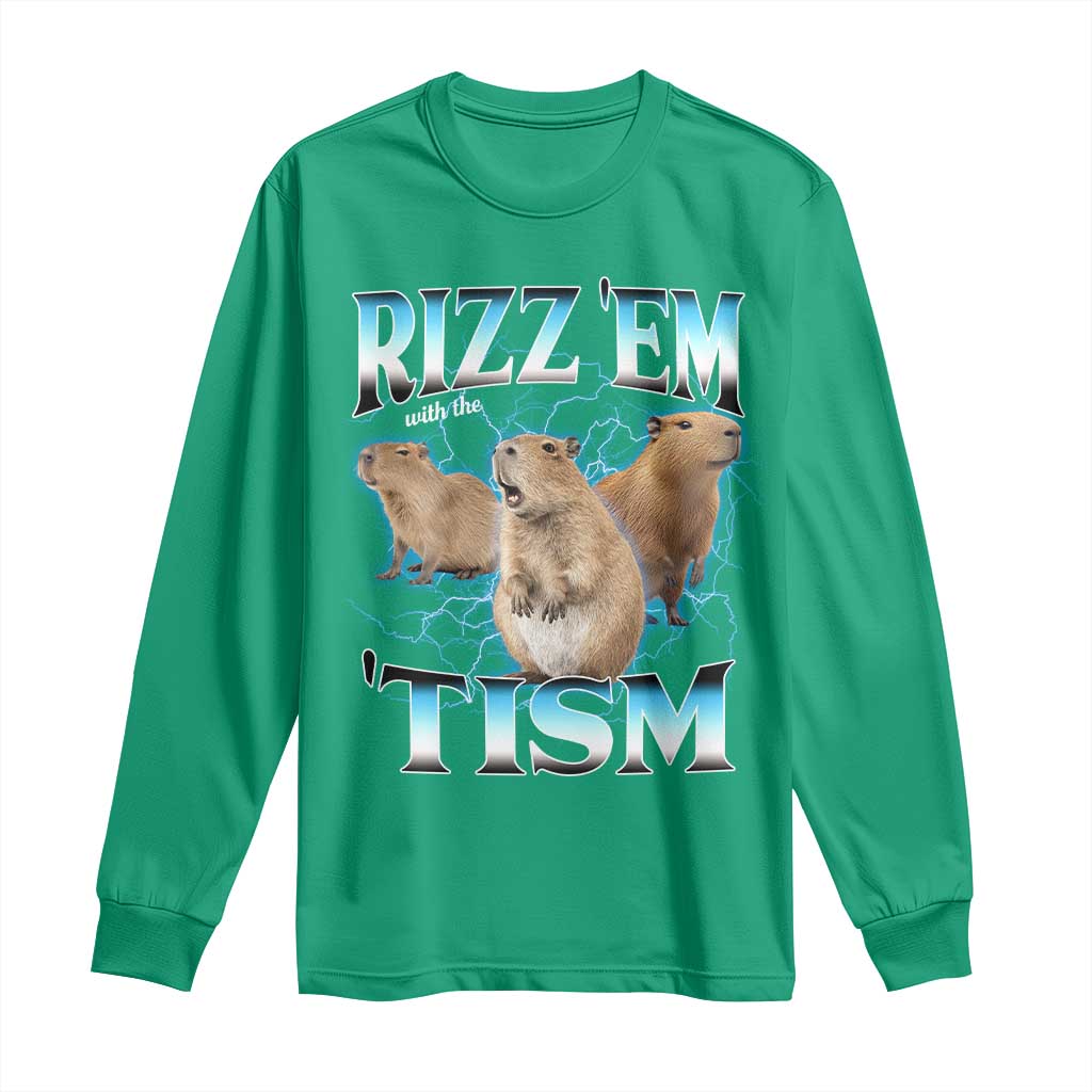 Autism Capybara Long Sleeve Shirt Funny Rizz Em With The Tism - Wonder Print Shop