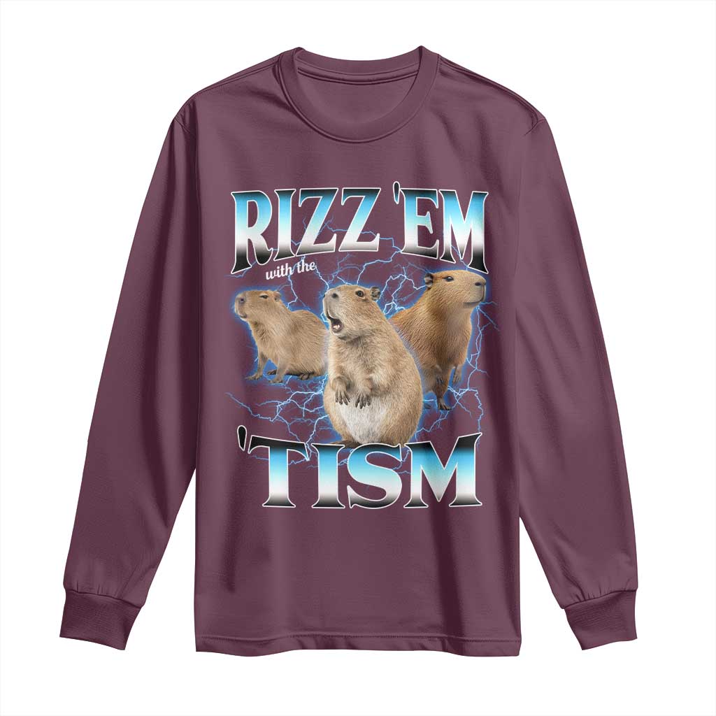 Autism Capybara Long Sleeve Shirt Funny Rizz Em With The Tism - Wonder Print Shop