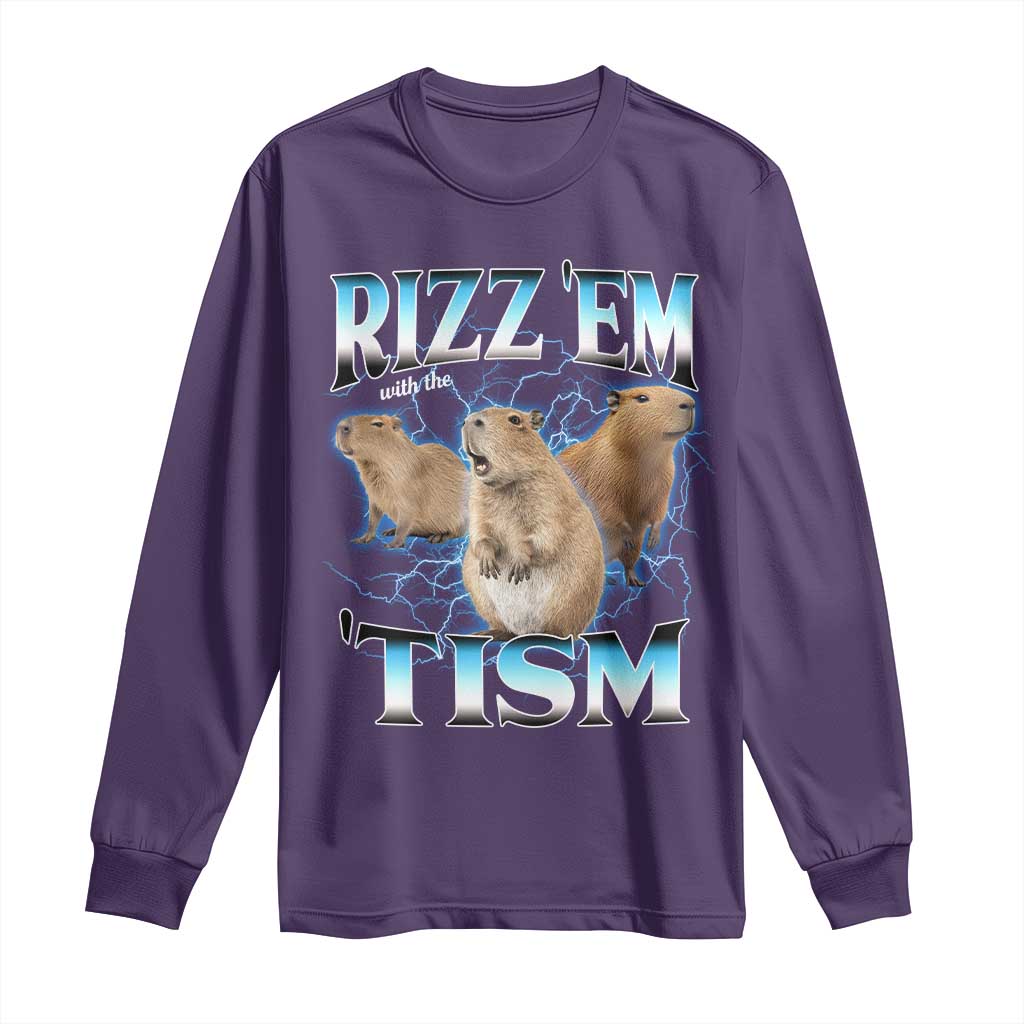 Autism Capybara Long Sleeve Shirt Funny Rizz Em With The Tism - Wonder Print Shop