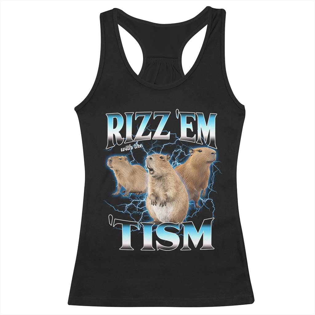 Autism Capybara Racerback Tank Top Funny Rizz Em With The Tism - Wonder Print Shop