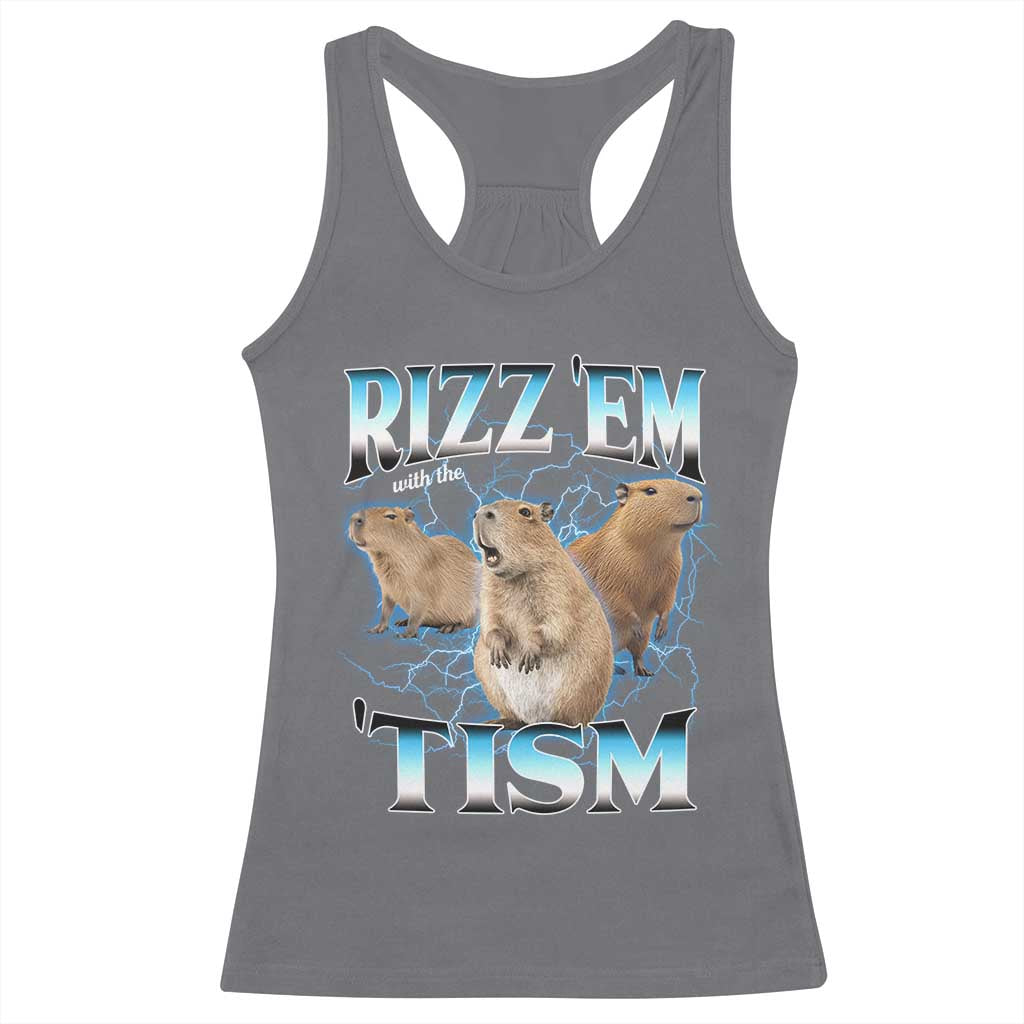 Autism Capybara Racerback Tank Top Funny Rizz Em With The Tism - Wonder Print Shop