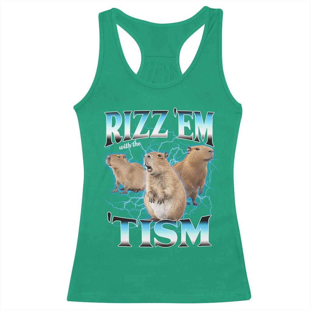 Autism Capybara Racerback Tank Top Funny Rizz Em With The Tism - Wonder Print Shop