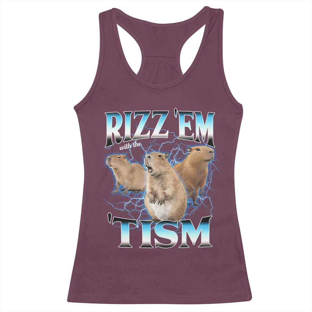 Autism Capybara Racerback Tank Top Funny Rizz Em With The Tism - Wonder Print Shop