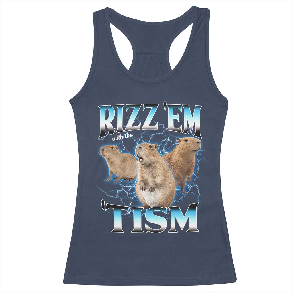 Autism Capybara Racerback Tank Top Funny Rizz Em With The Tism - Wonder Print Shop