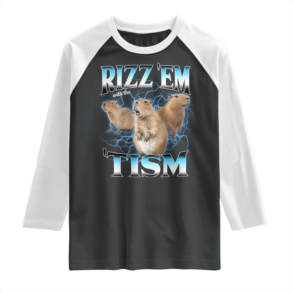 Autism Capybara Raglan Shirt Funny Rizz Em With The Tism - Wonder Print Shop