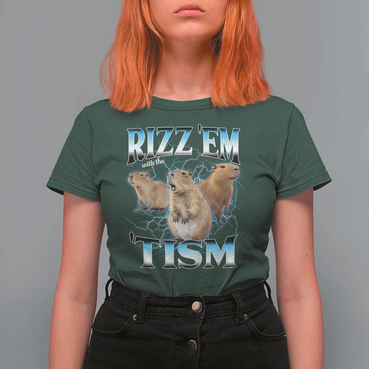 Autism Capybara T Shirt For Women Funny Rizz Em With The Tism - Wonder Print Shop