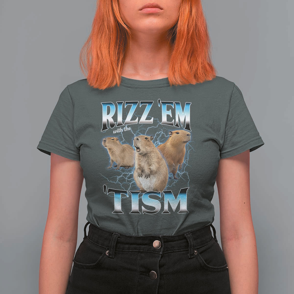 Autism Capybara T Shirt For Women Funny Rizz Em With The Tism - Wonder Print Shop