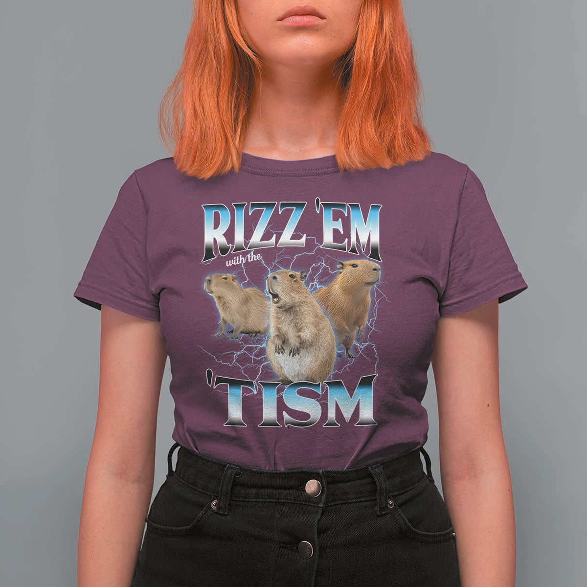 Autism Capybara T Shirt For Women Funny Rizz Em With The Tism - Wonder Print Shop