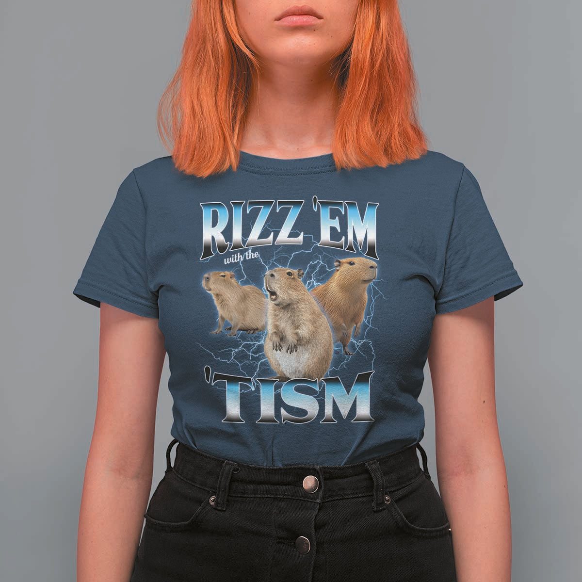 Autism Capybara T Shirt For Women Funny Rizz Em With The Tism - Wonder Print Shop